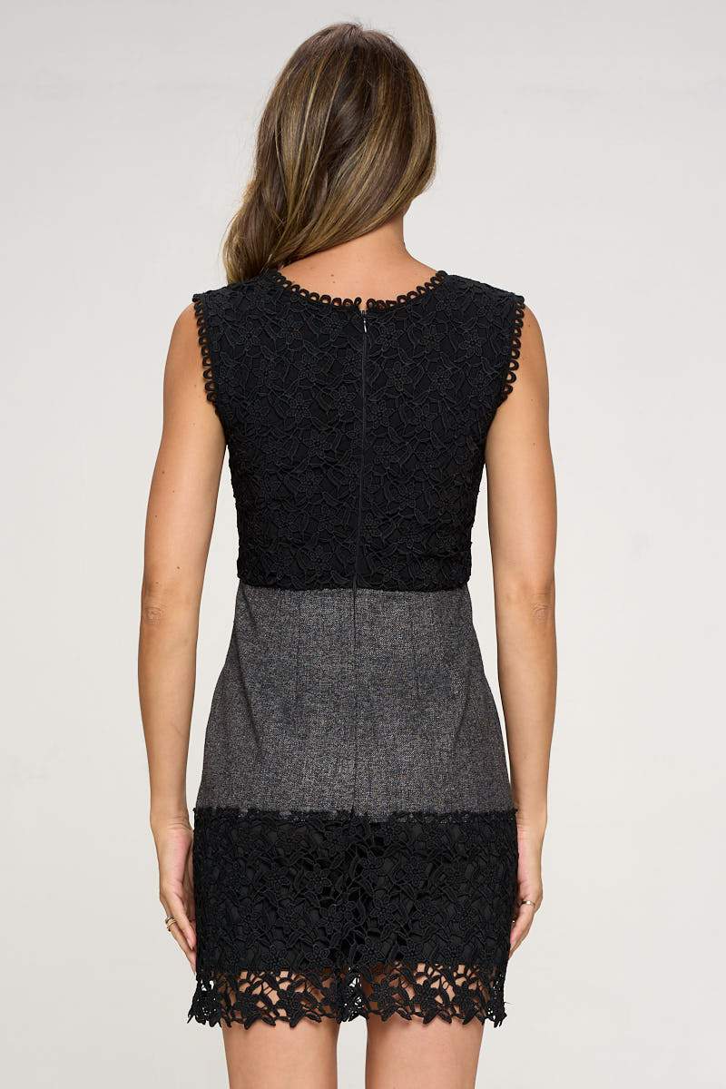 ARROW Sleeveless Textured Dress with Lace Trim Hem