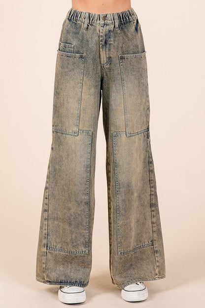 Stonefield Washed Wide Leg Utility Jeans