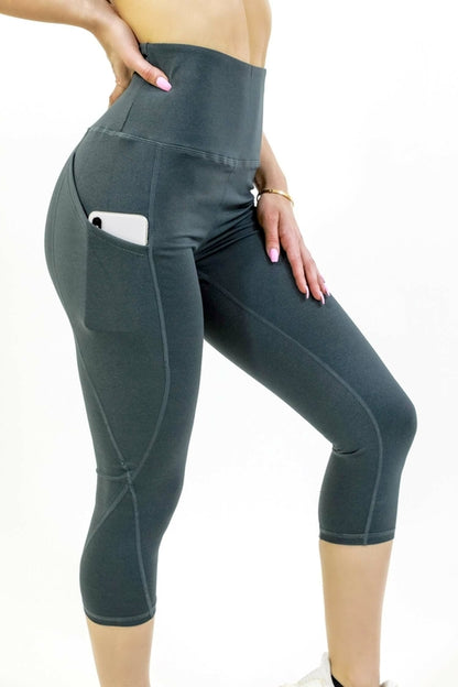 Seajoy Athletic High-waisted Capri Leggings With Hip Pockets