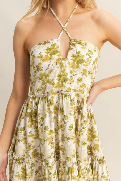 Olive Meadow Halter Tiered Mini Dress