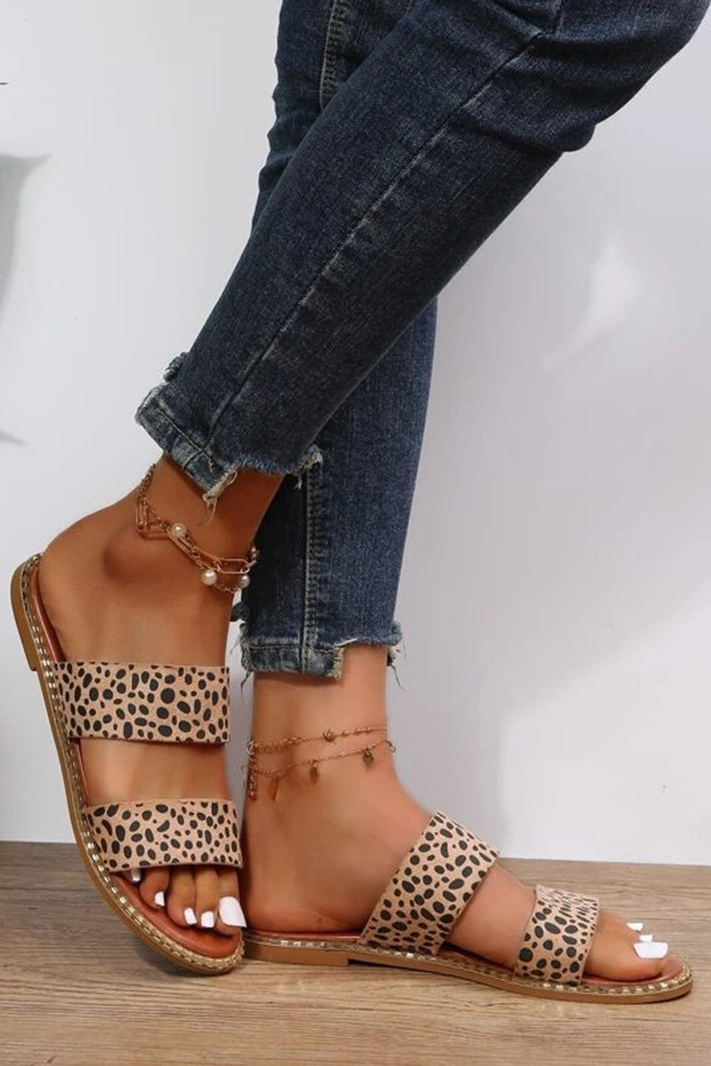 Elle Leopard Double Strap Sandals