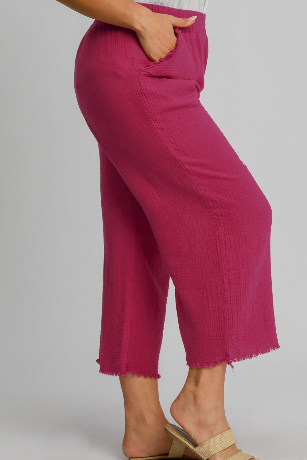 Raw Ease Elastic Waist Wide Leg Pants