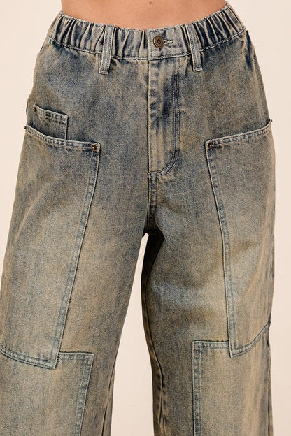 Stonefield Washed Wide Leg Utility Jeans