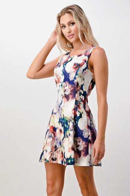 ARROW Sleeveless A-Line Dress with Watercolor Floral Print