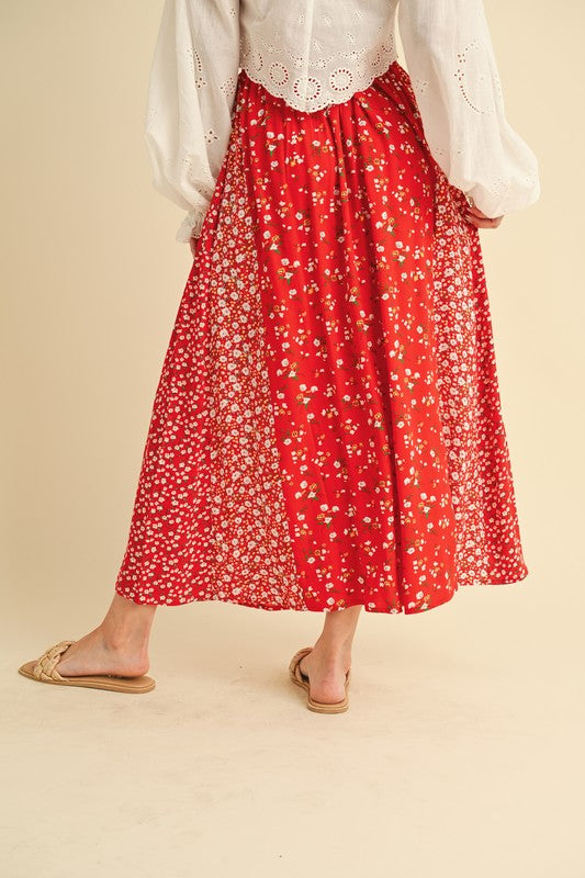 Crimson Meadow Patchwork Maxi Skirt