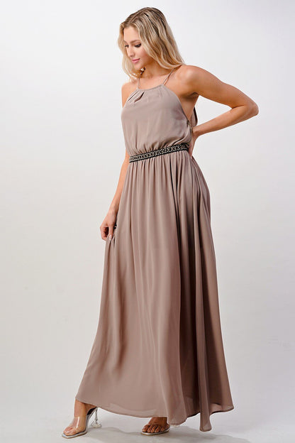 ARROW Halter Neck Maxi Dress with Beaded Waist Detail