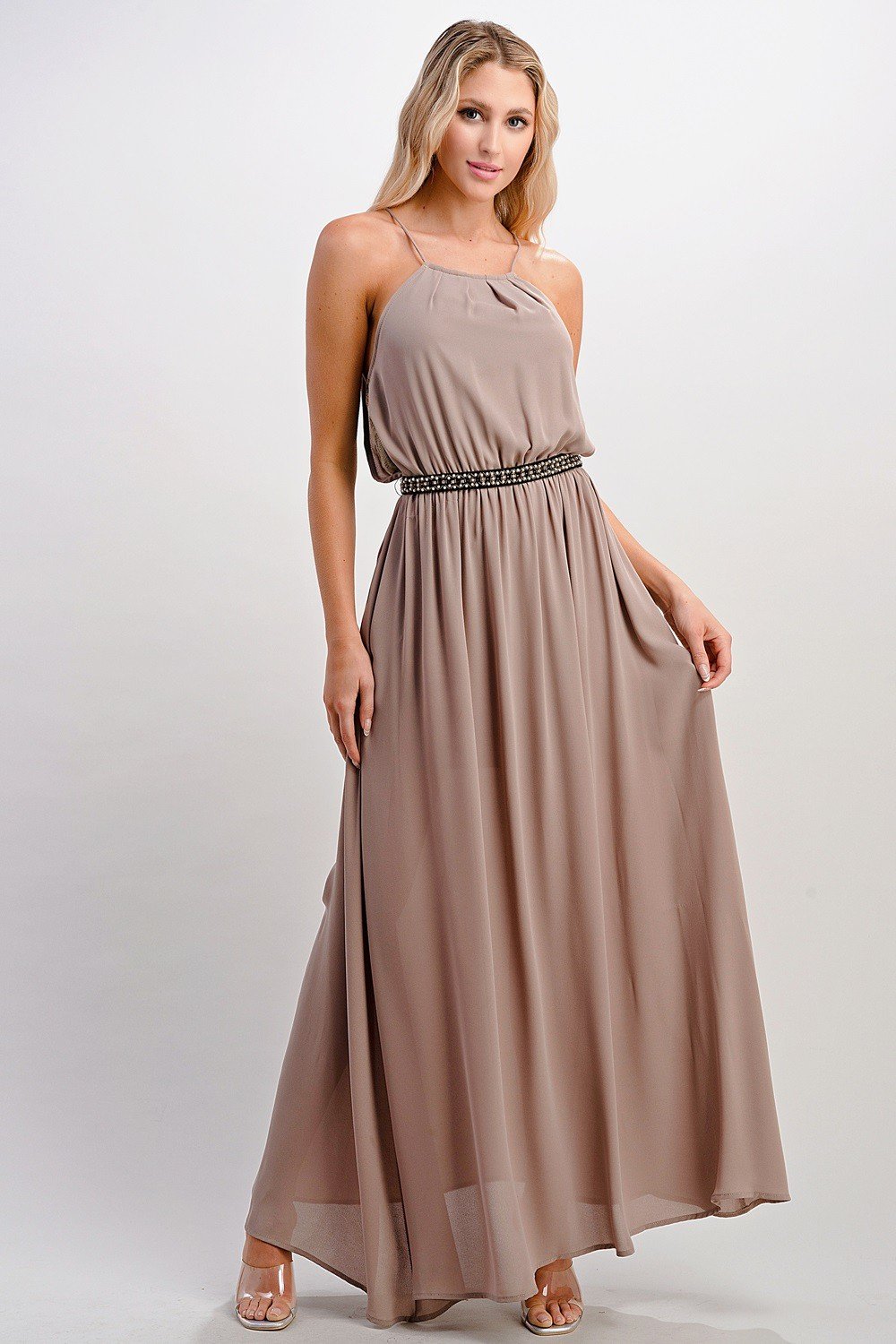 ARROW Halter Neck Maxi Dress with Beaded Waist Detail