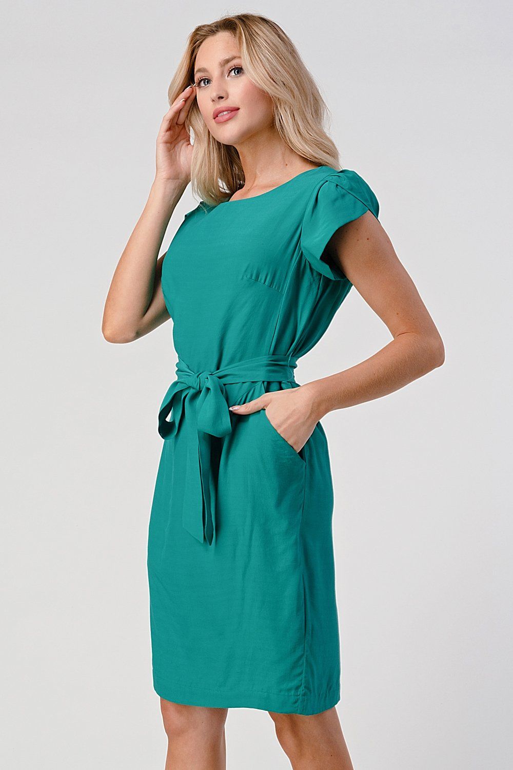 ARROW Elegant Cap-Sleeve Dress with Tie Waist