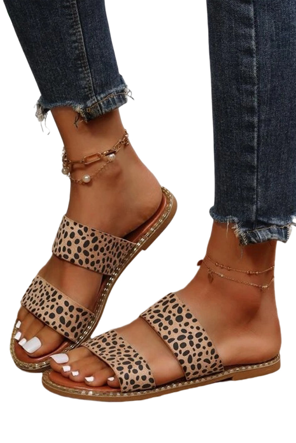 Elle Leopard Double Strap Sandals