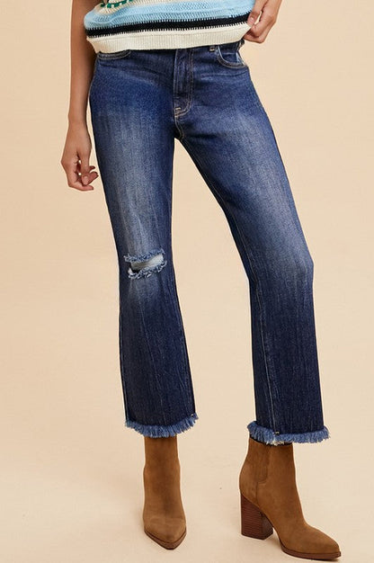 Riley Distressed Raw Hem Cropped Jeans