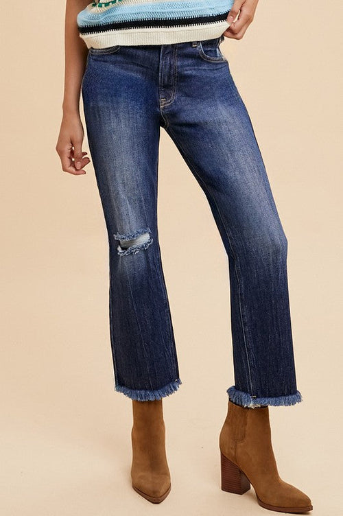 Riley Distressed Raw Hem Cropped Jeans
