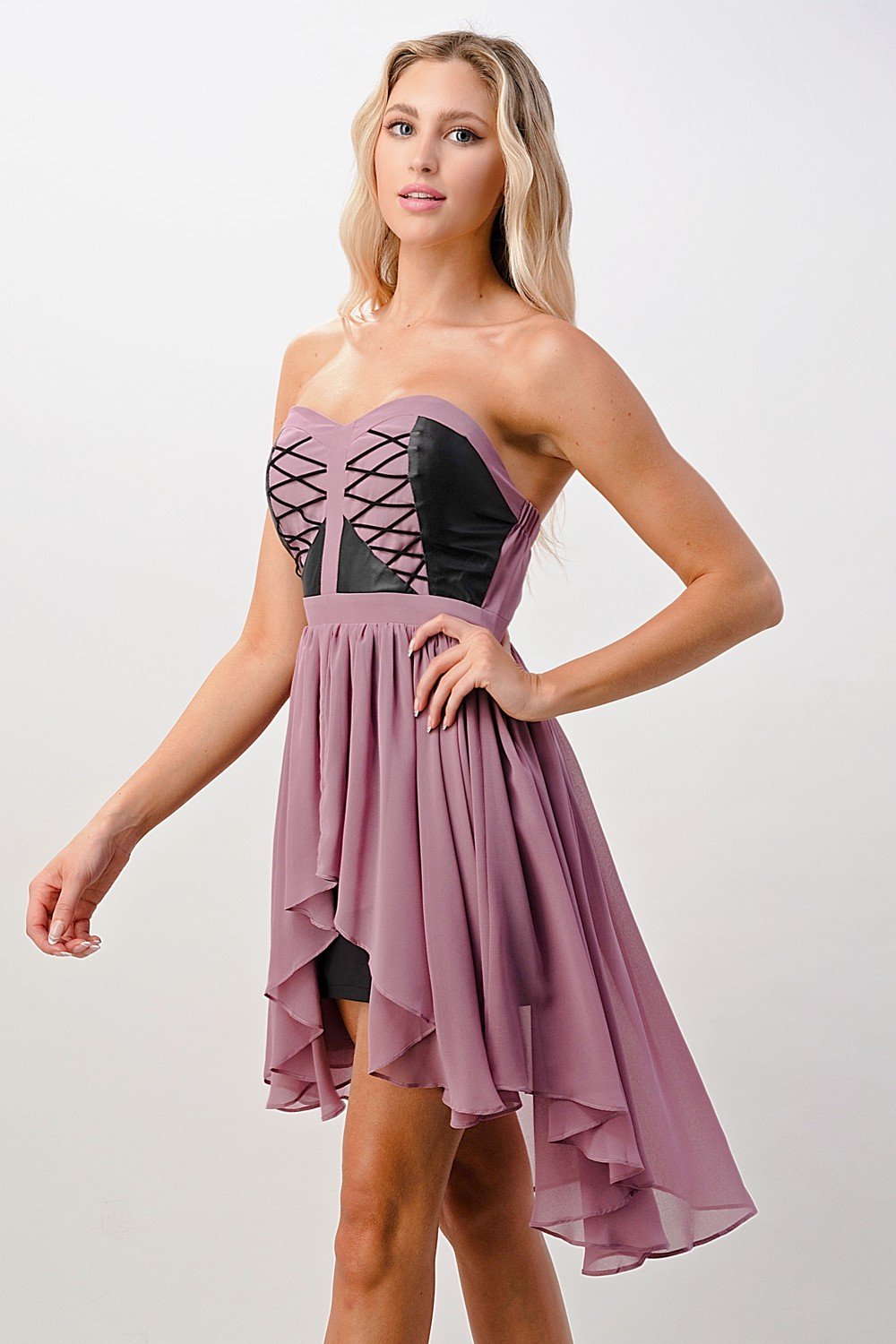 ARROW Strapless Lace-Up High-Low Dress
