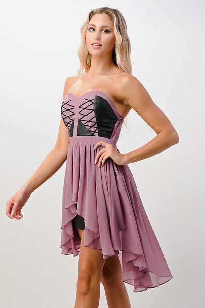 ARROW Strapless Lace-Up High-Low Dress