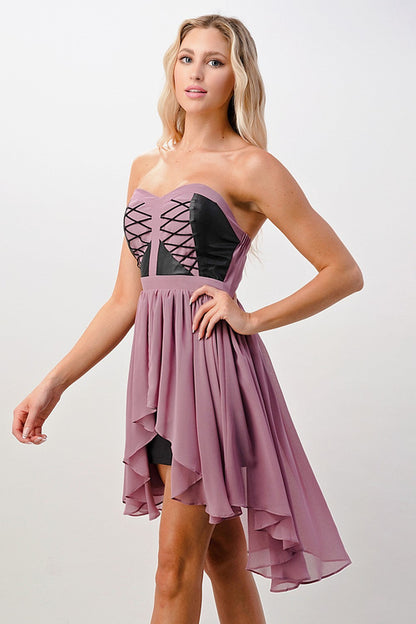 ARROW Strapless Lace-Up High-Low Dress