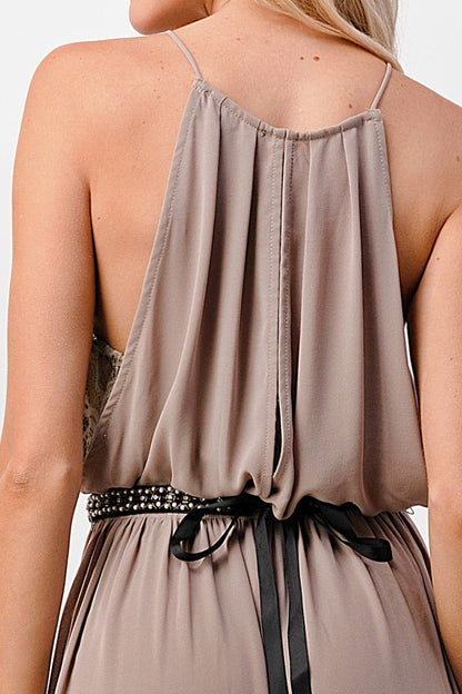ARROW Halter Neck Maxi Dress with Beaded Waist Detail