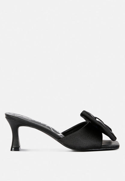 SASS Black Satin Bow Kitten Heels