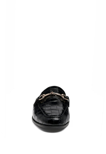 Begonia Buckled Faux Leather Croc Mules