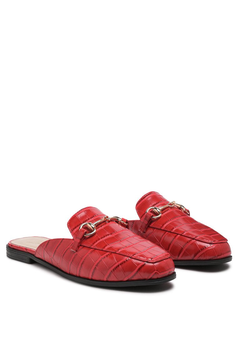 Begonia Buckled Faux Leather Croc Mules