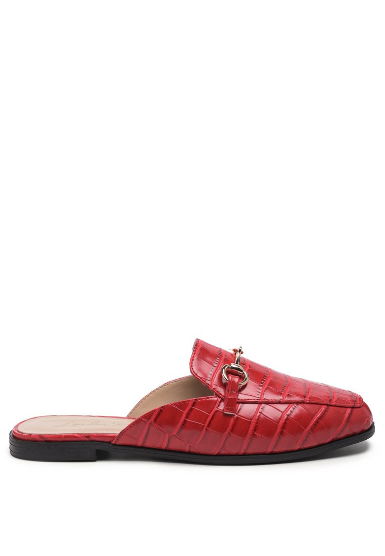 Begonia Buckled Faux Leather Croc Mules