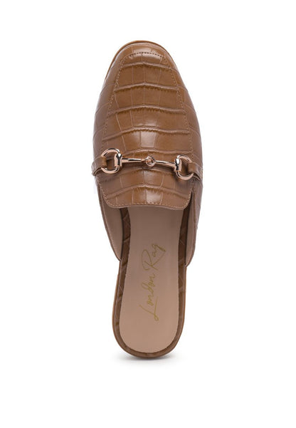 Begonia Buckled Faux Leather Croc Mules