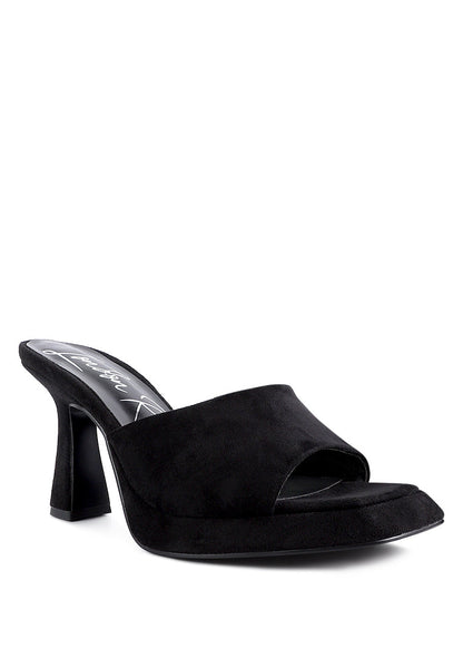 COYME Micro Suede Slip On Spool Heeled Sandals