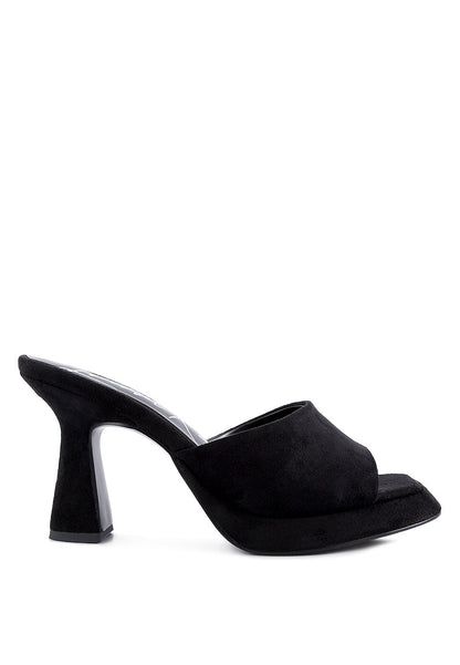 COYME Micro Suede Slip On Spool Heeled Sandals