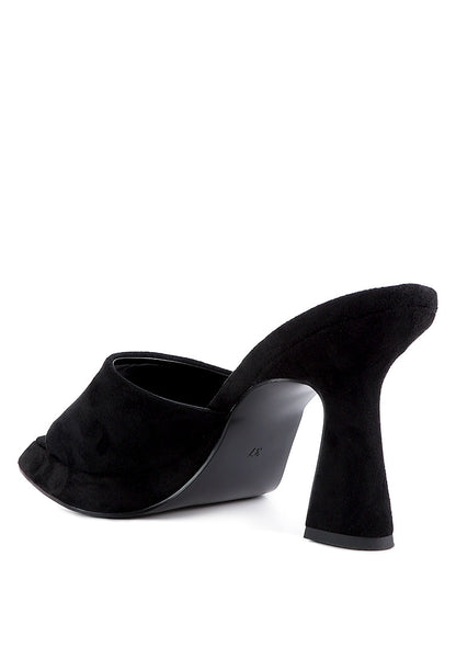 COYME Micro Suede Slip On Spool Heeled Sandals