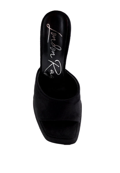 COYME Micro Suede Slip On Spool Heeled Sandals