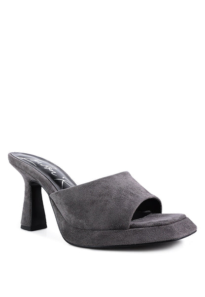 COYME Micro Suede Slip On Spool Heeled Sandals