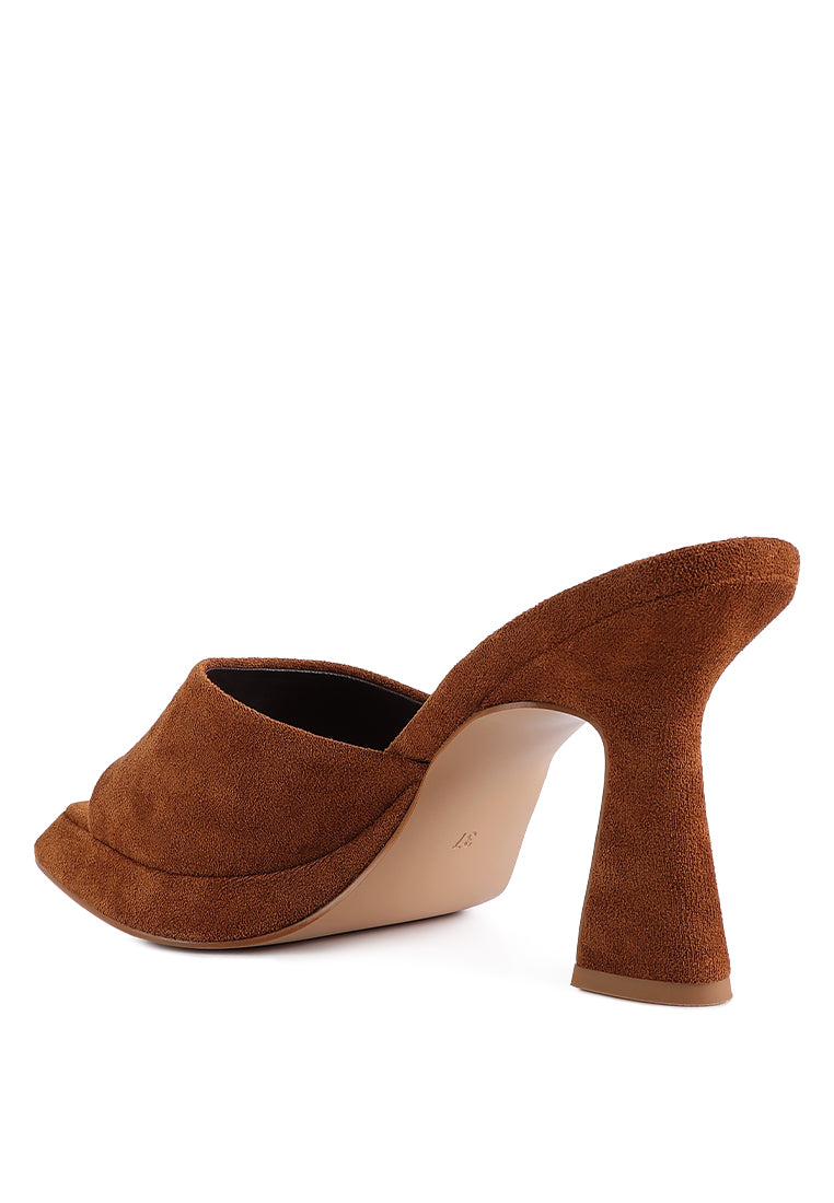 COYME Micro Suede Slip On Spool Heeled Sandals