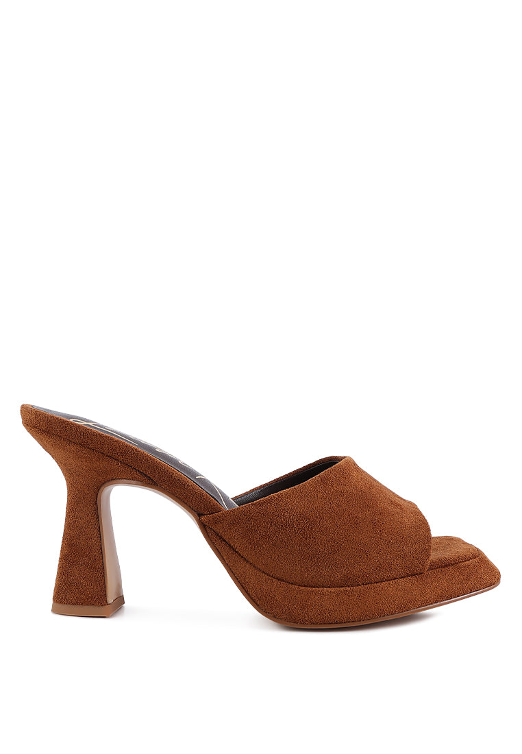 COYME Micro Suede Slip On Spool Heeled Sandals