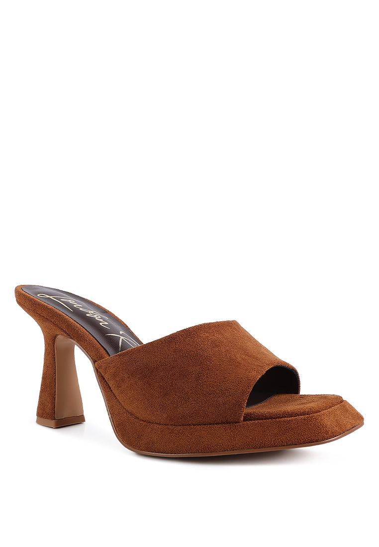 COYME Micro Suede Slip On Spool Heeled Sandals