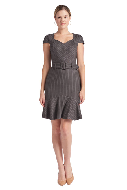 Chelsea Pinstripe Cap Sleeve Work Dress