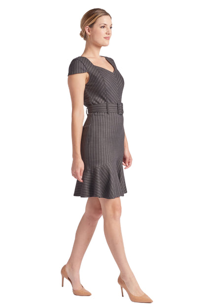 Chelsea Pinstripe Cap Sleeve Work Dress