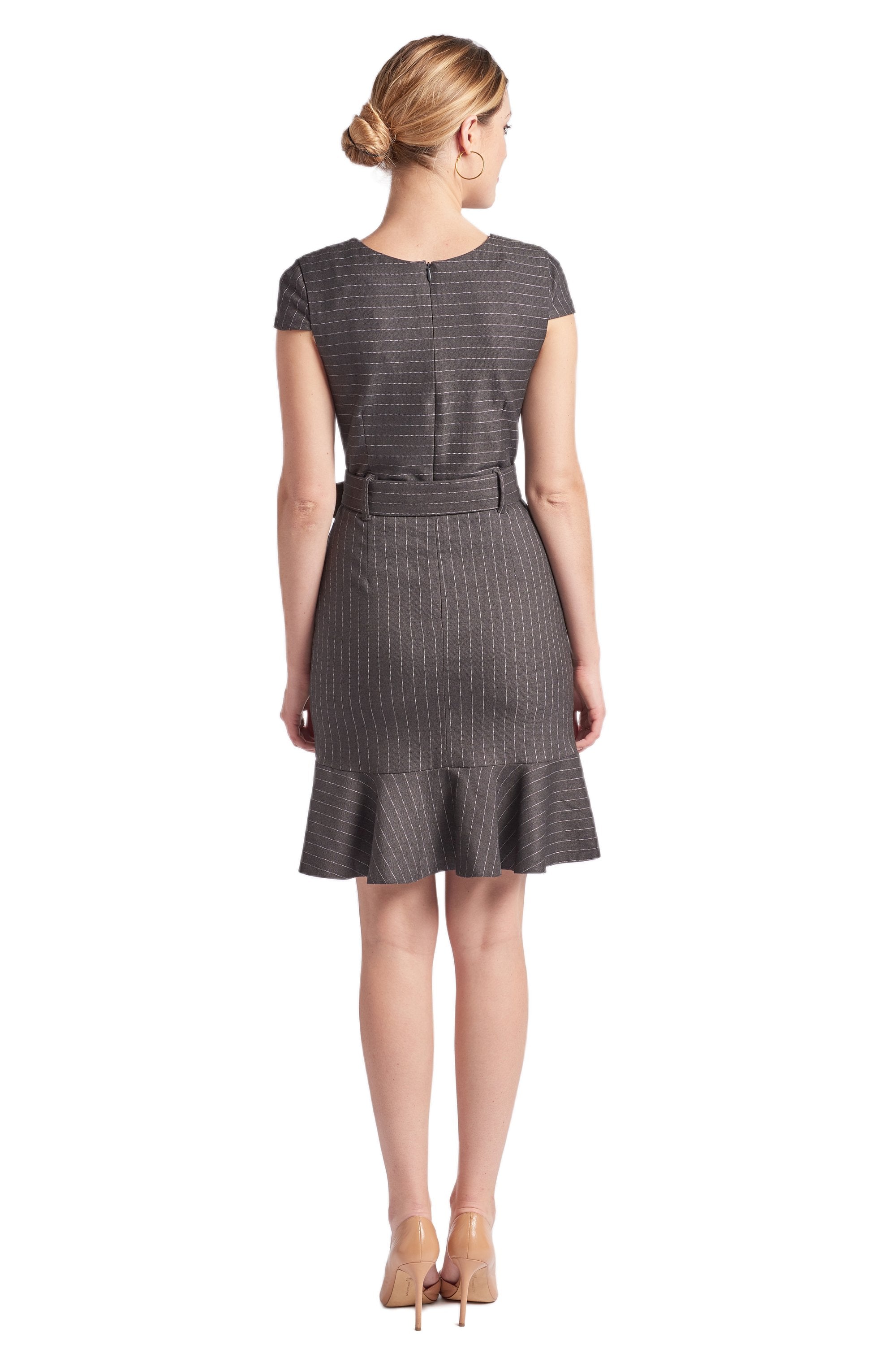 Chelsea Pinstripe Cap Sleeve Work Dress