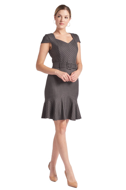 Chelsea Pinstripe Cap Sleeve Work Dress