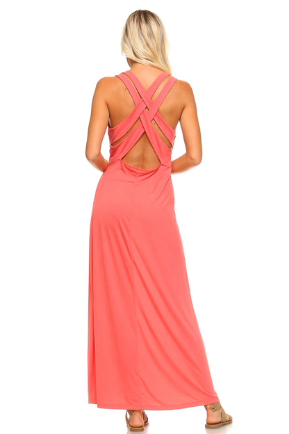 LYNN Halter Maxi Dress with Cross Back Straps