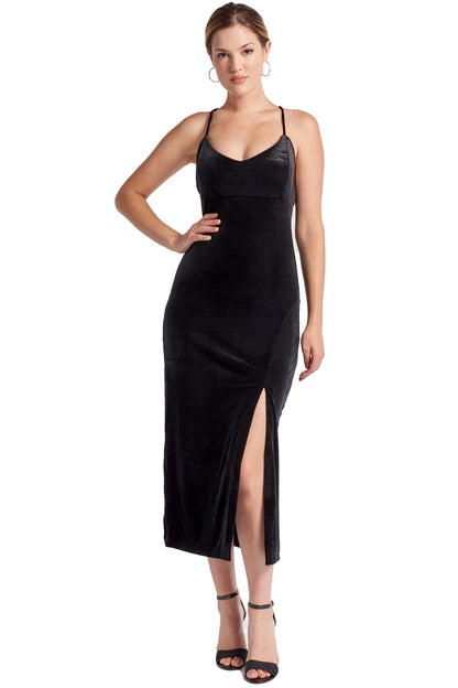 ELLE Velvet Scooped Back Slip Dress