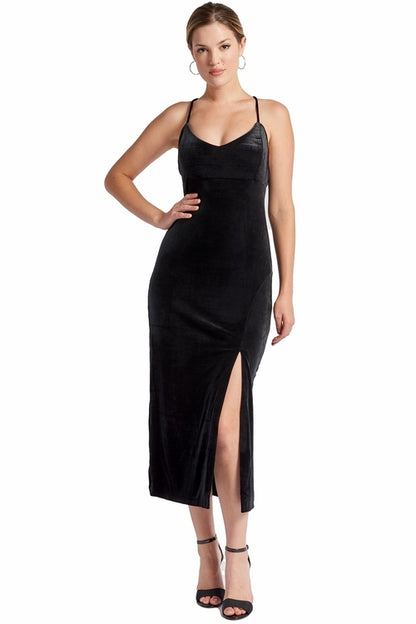ELLE Velvet Scooped Back Slip Dress