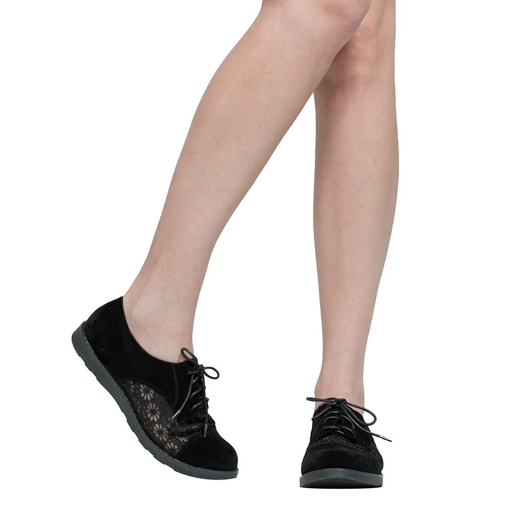 SOBEYO Embroidered Flower Lace Up Oxford Flats (Black)