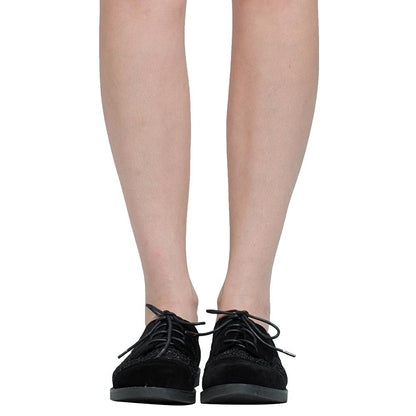 SOBEYO Embroidered Flower Lace Up Oxford Flats (Black)