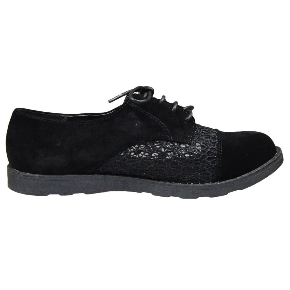 SOBEYO Embroidered Flower Lace Up Oxford Flats (Black)