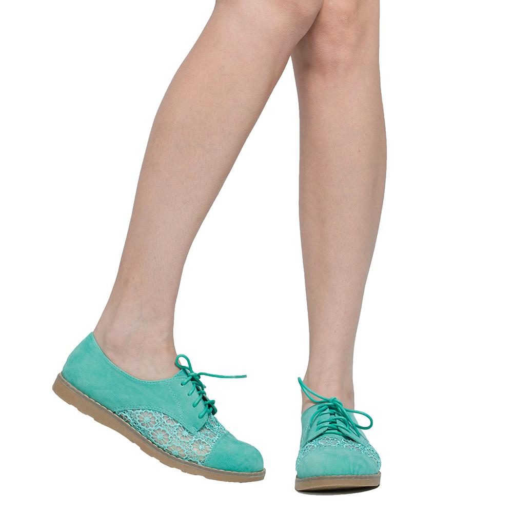 SOBEYO Embroidered Flower Lace Up Oxford Flats (Green)
