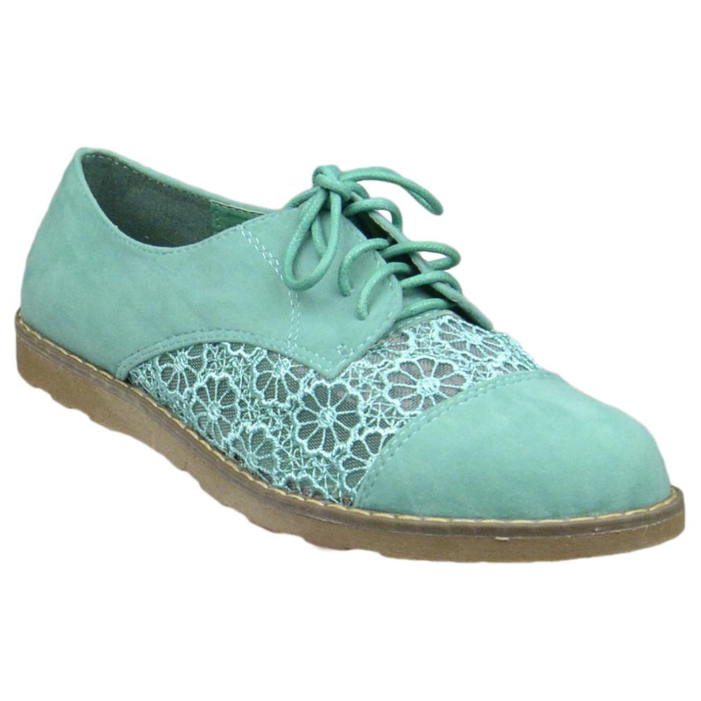 SOBEYO Embroidered Flower Lace Up Oxford Flats (Green)