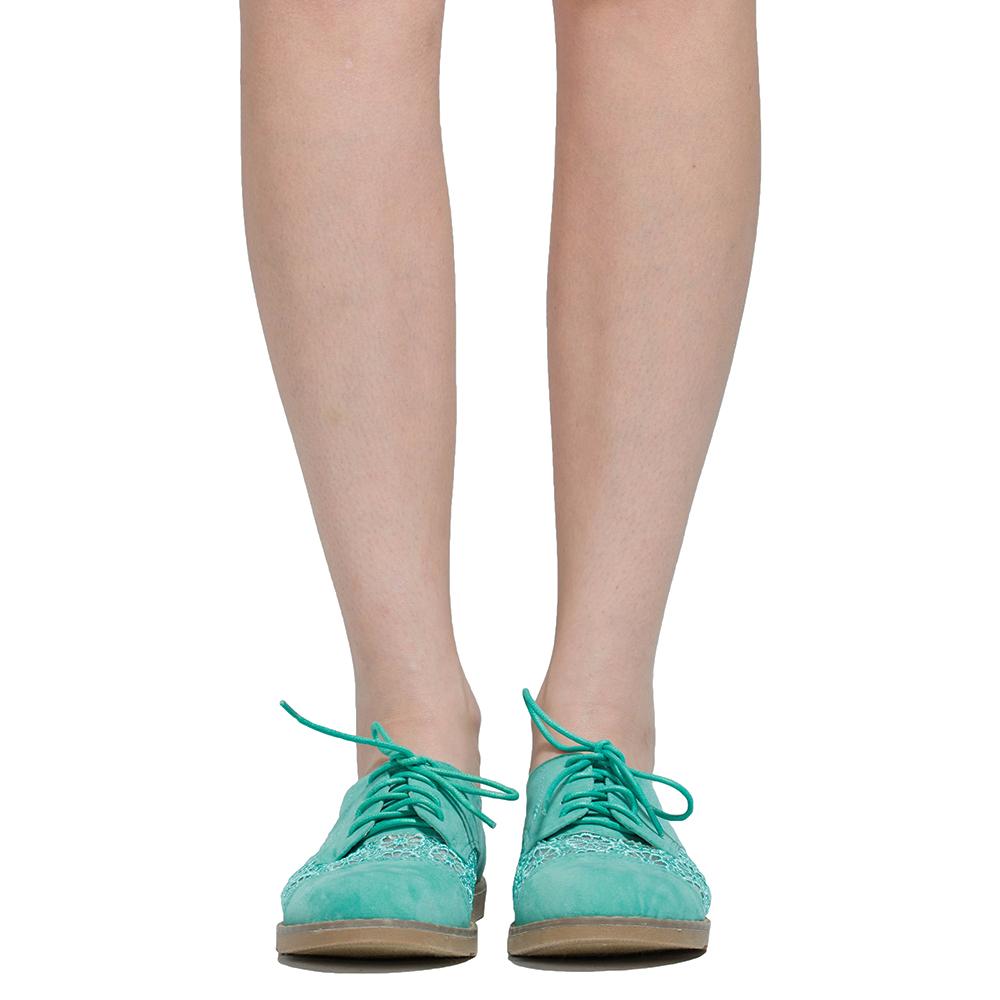 SOBEYO Embroidered Flower Lace Up Oxford Flats (Green)
