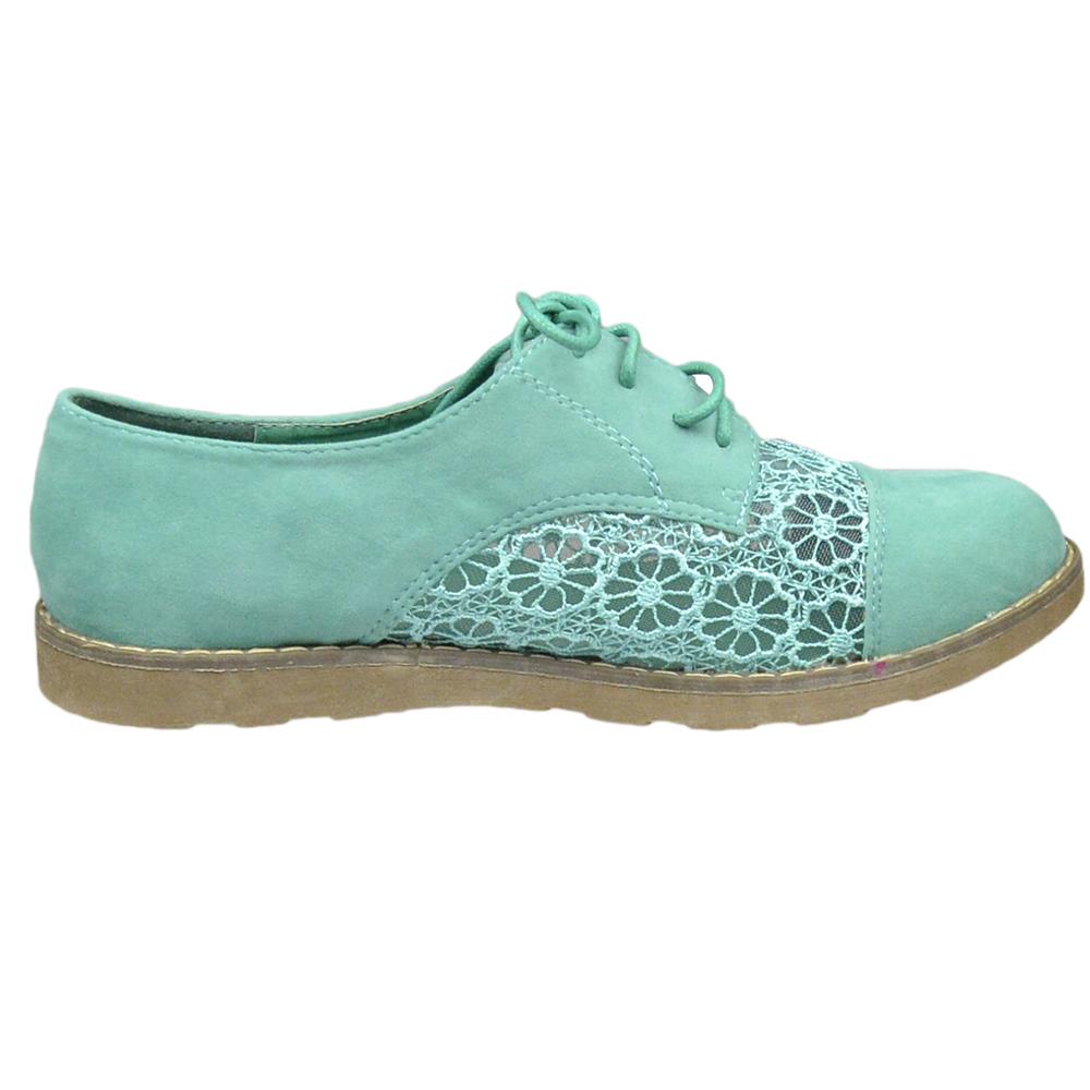 SOBEYO Embroidered Flower Lace Up Oxford Flats (Green)