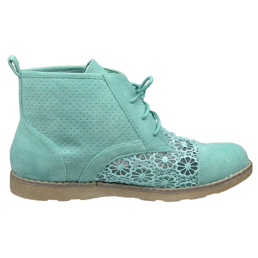 SOBEYO Oxford Green Embroidered Flower Lace Up Booties