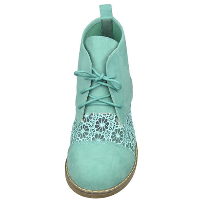 SOBEYO Oxford Green Embroidered Flower Lace Up Booties