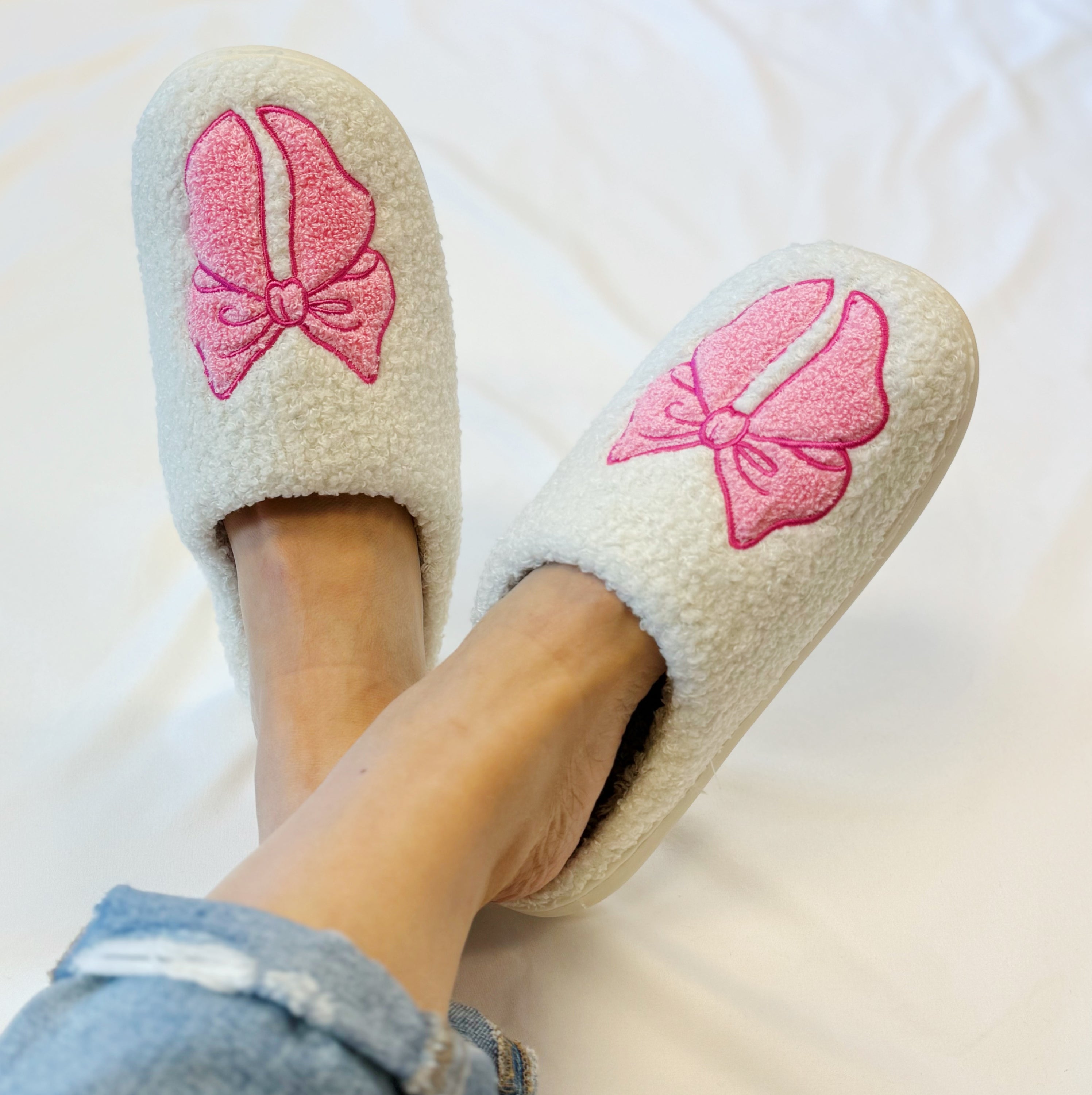 Sherry Pink Lounge Bow Cozy Slippers