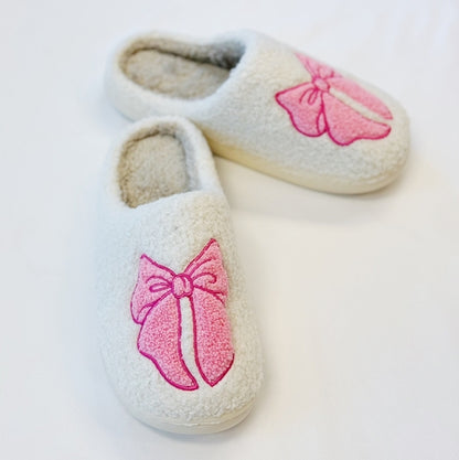 Sherry Pink Lounge Bow Cozy Slippers